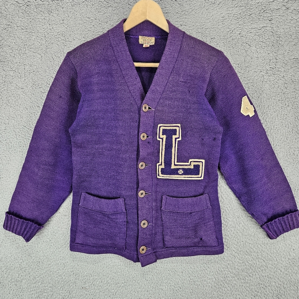 Vintage 1950s Sand Knitwear Varsity Letterman Jacket Sz 40 Faded Purple